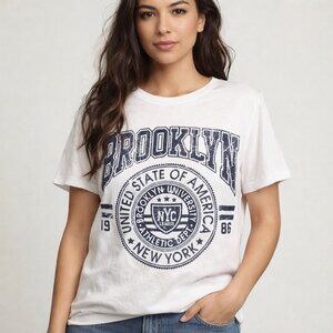 Hrt & Lvl Brooklyn NYC Graphic Tee White Cotton Casual Streetwear T-Shirt Size